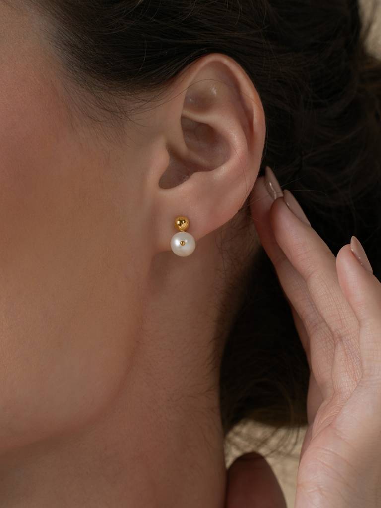 Ball Pearl Earbands Earrings 925 Sterling Silver 18Kt Gold Vermeil Jewellery For Women : QM118005_Y