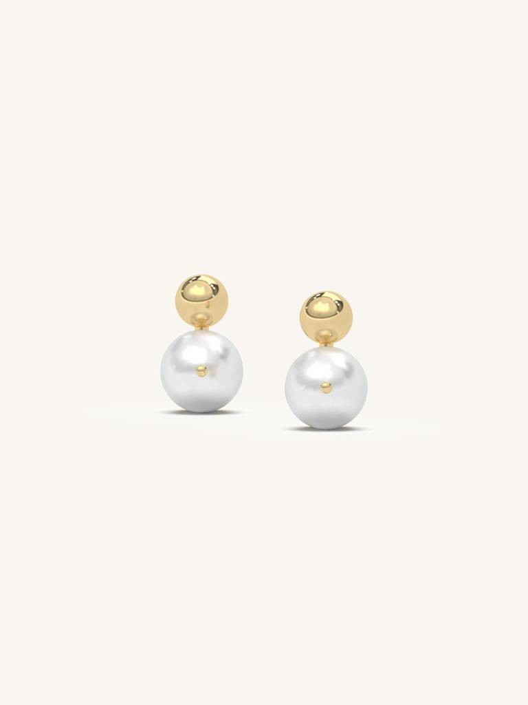 Ball Pearl Earbands Earrings 925 Sterling Silver 18Kt Gold Vermeil Jewellery For Women : QM118005_Y