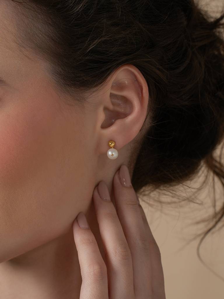 Ball Pearl Earbands Earrings 925 Sterling Silver 18Kt Gold Vermeil Jewellery For Women : QM118005_Y
