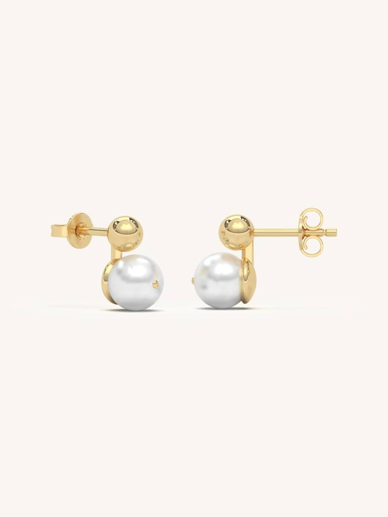 Ball Pearl Earbands Earrings 925 Sterling Silver 18Kt Gold Vermeil Jewellery For Women : QM118005_Y