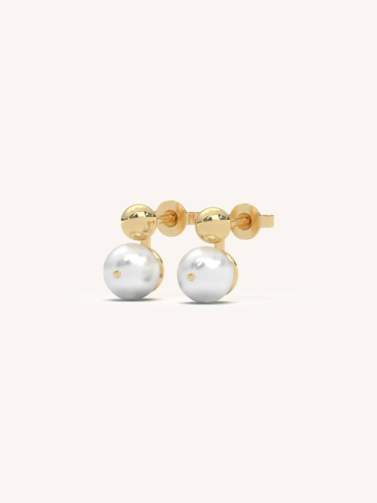 Ball Pearl Earbands Earrings 925 Sterling Silver 18Kt Gold Vermeil Jewellery For Women : QM118005_Y
