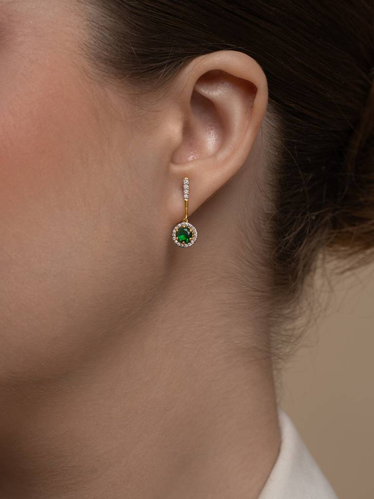 Halo Green Drops Earrings 925 Sterling Silver 18Kt Gold Vermeil Jewellery For Women : QM123009_Y