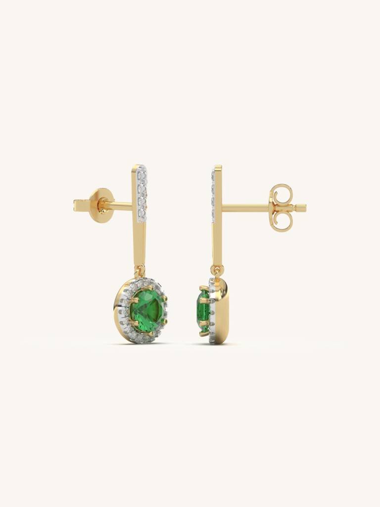 Halo Green Drops Earrings 925 Sterling Silver 18Kt Gold Vermeil Jewellery For Women : QM123009_Y