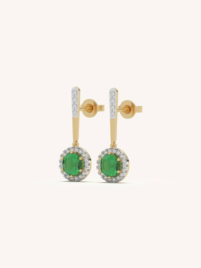 Halo Green Drops Earrings 925 Sterling Silver 18Kt Gold Vermeil Jewellery For Women : QM123009_Y