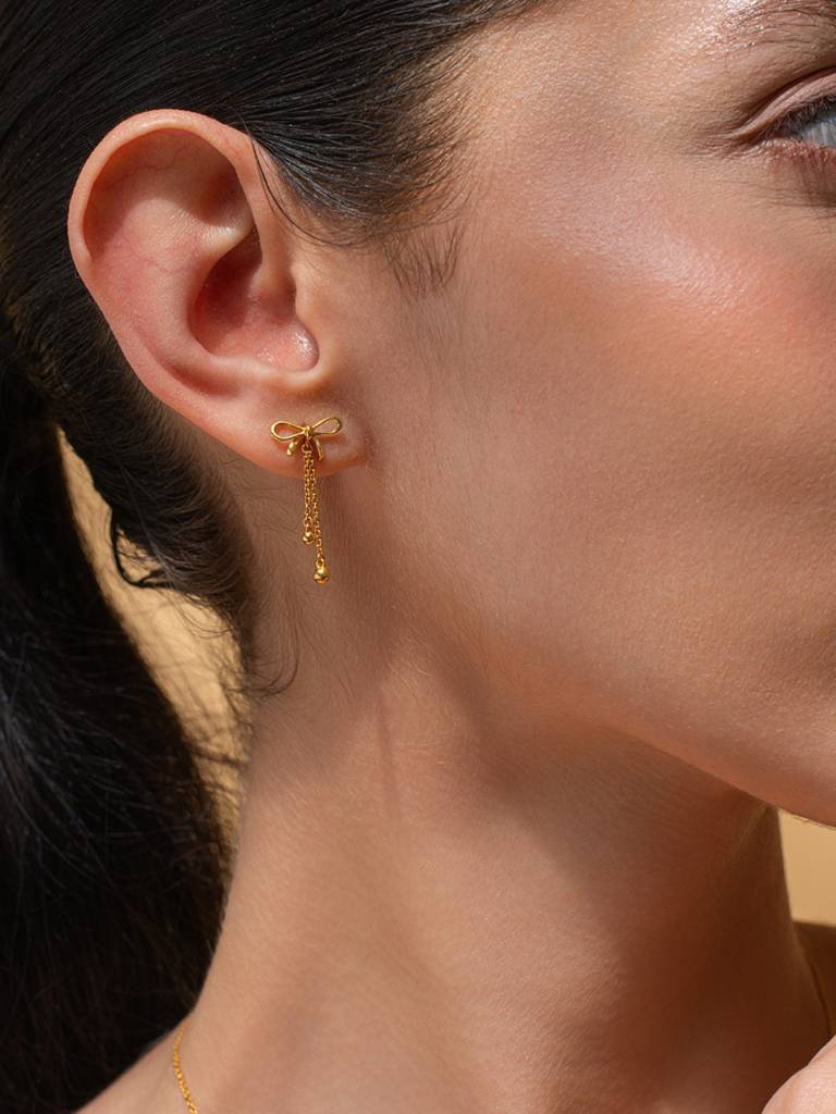 Long Bow Drop Earbands Earrings 925 Sterling Silver 18Kt Gold Vermeil Jewellery For Women : QM125007_Y