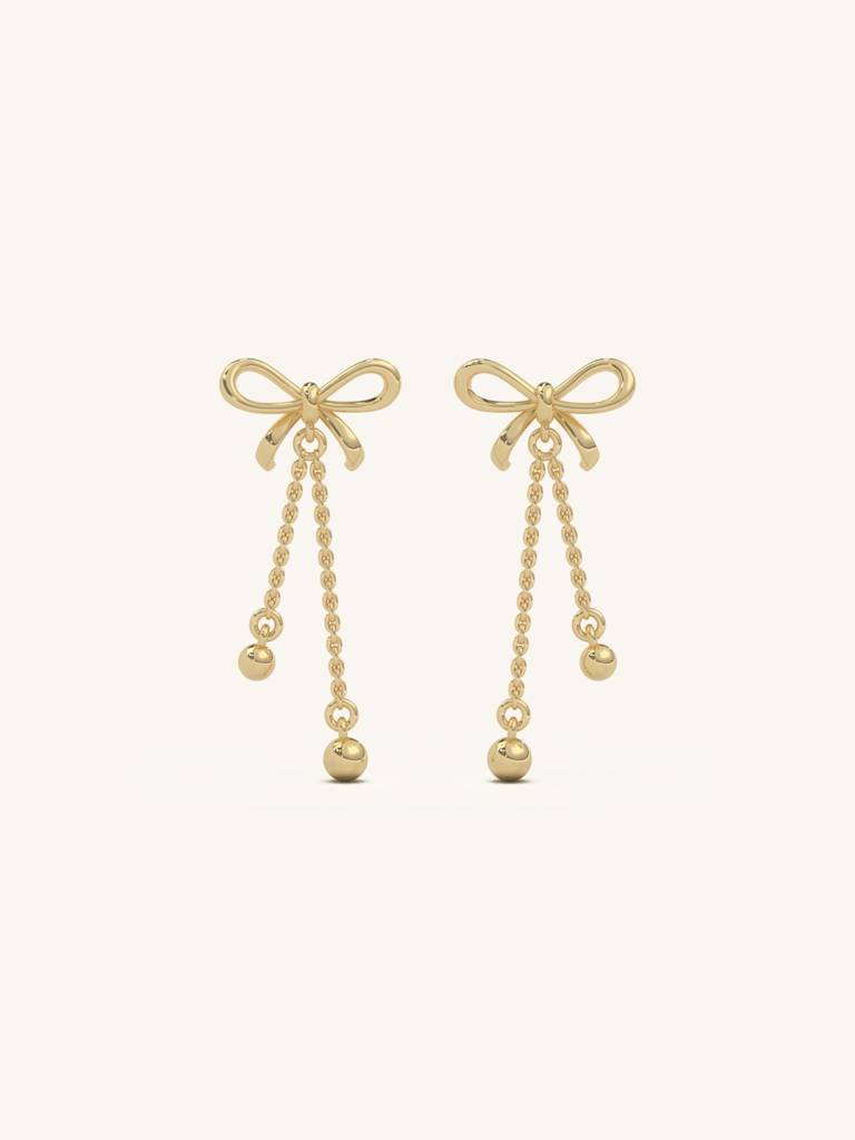 Long Bow Drop Earbands Earrings 925 Sterling Silver 18Kt Gold Vermeil Jewellery For Women : QM125007_Y