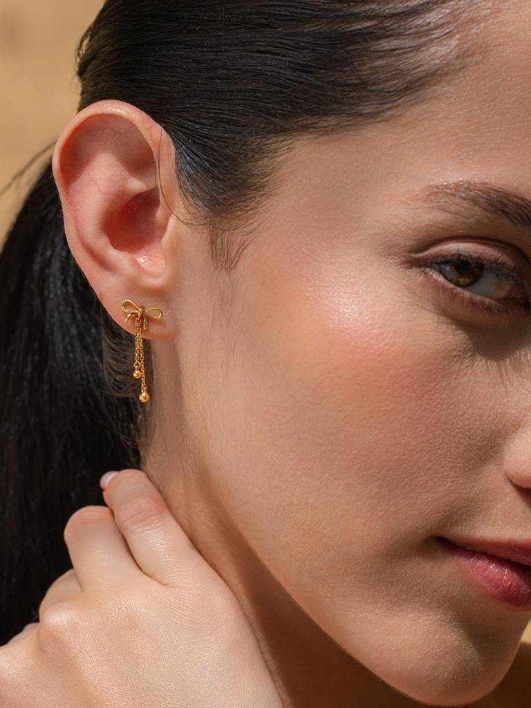 Long Bow Drop Earbands Earrings 925 Sterling Silver 18Kt Gold Vermeil Jewellery For Women : QM125007_Y