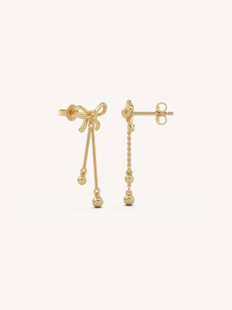 Long Bow Drop Earbands Earrings 925 Sterling Silver 18Kt Gold Vermeil Jewellery For Women : QM125007_Y