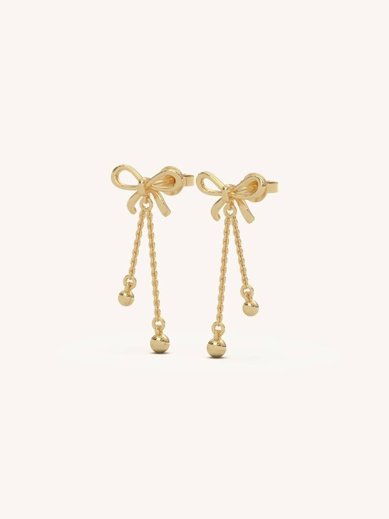 Long Bow Drop Earbands Earrings 925 Sterling Silver 18Kt Gold Vermeil Jewellery For Women : QM125007_Y