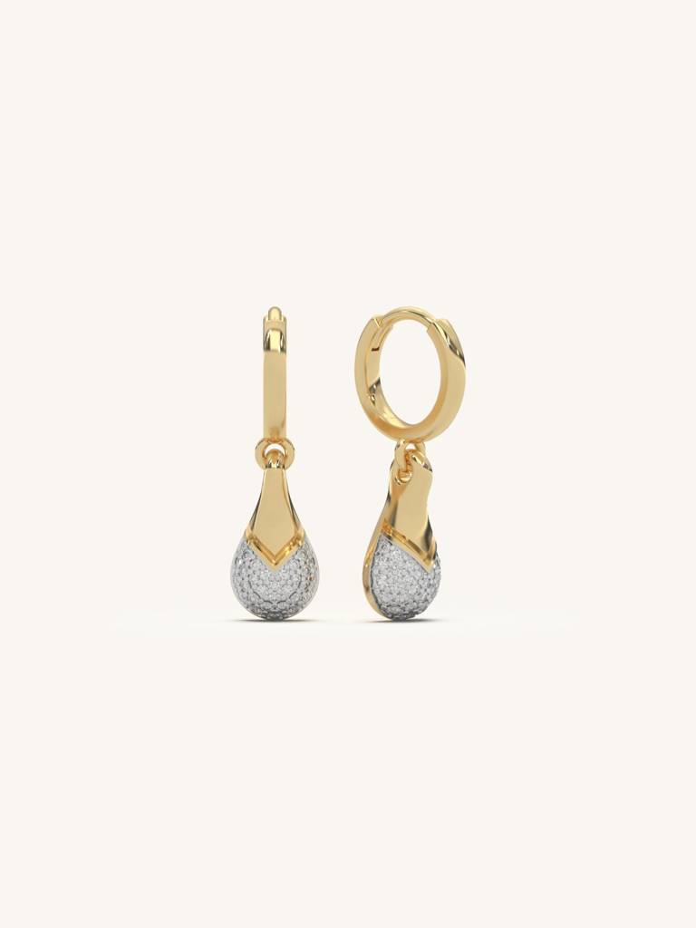 Diamond Drop Hoops Earrings 925 Sterling Silver 18Kt Gold Vermeil Jewellery For Women : QM127008_Y