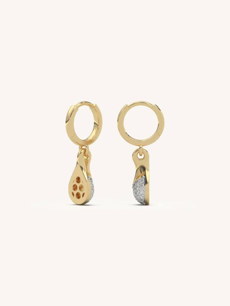 Diamond Drop Hoops Earrings 925 Sterling Silver 18Kt Gold Vermeil Jewellery For Women : QM127008_Y