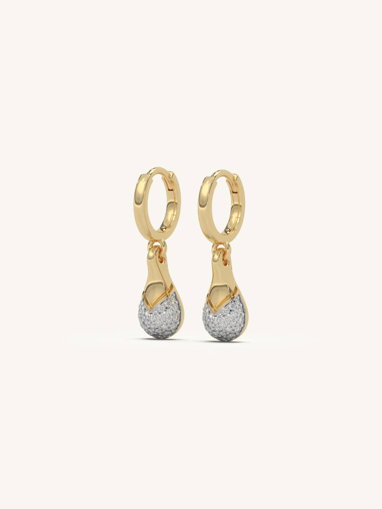 Diamond Drop Hoops Earrings 925 Sterling Silver 18Kt Gold Vermeil Jewellery For Women : QM127008_Y