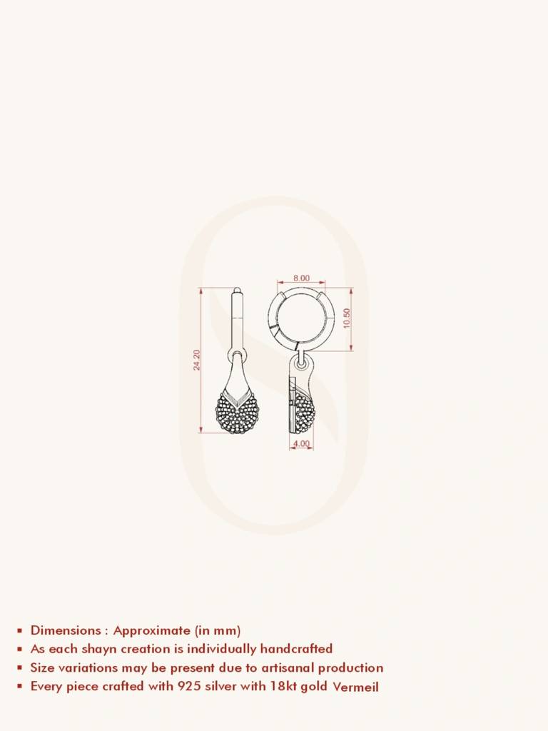 Diamond Drop Hoops Earrings 925 Sterling Silver 18Kt Gold Vermeil Jewellery For Women : QM127008_Y