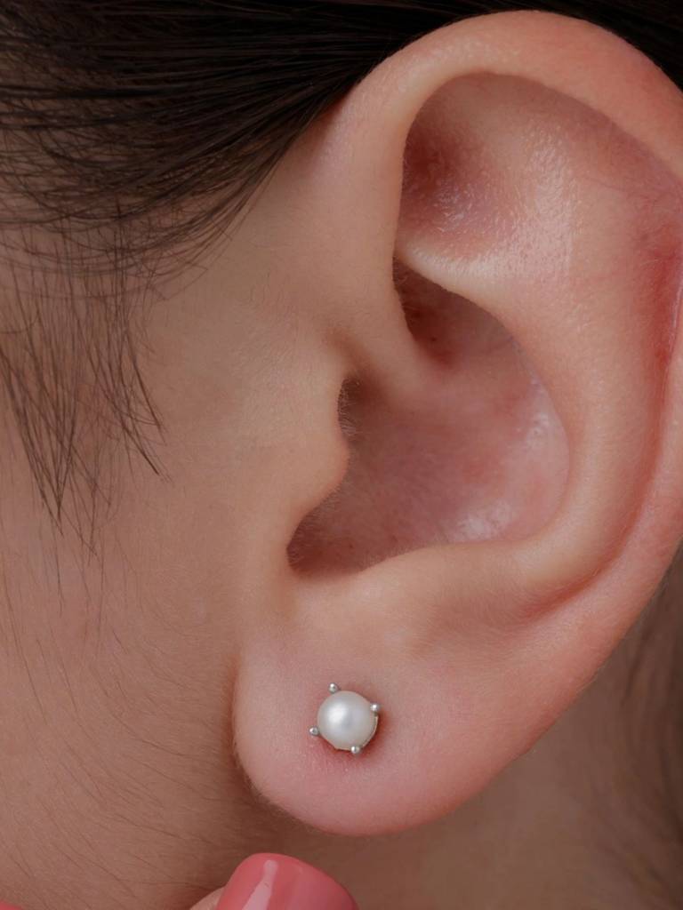Pearl Finish Studs Earrings 925 Sterling Silver Jewellery For Women : QM129006_W