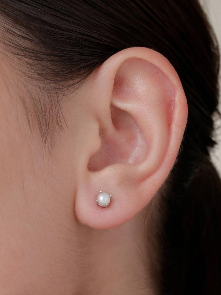 Pearl Finish Studs Earrings 925 Sterling Silver Jewellery For Women : QM129006_W