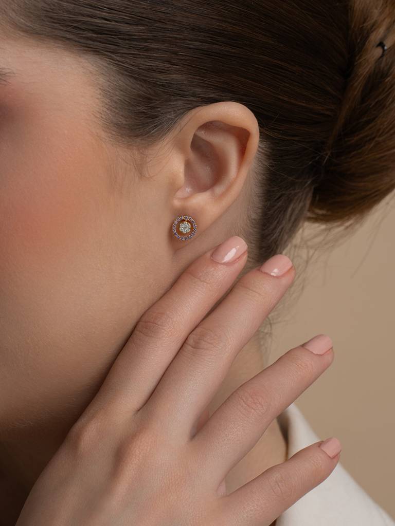 Pink Halo Stud Earbands Earrings 925 Sterling Silver 18Kt Gold Vermeil Jewellery For Women : QM139001_Y