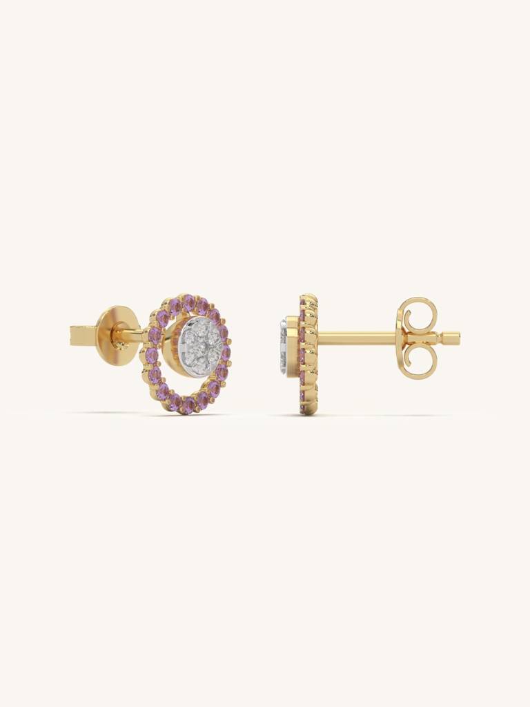 Pink Halo Stud Earbands Earrings 925 Sterling Silver 18Kt Gold Vermeil Jewellery For Women : QM139001_Y