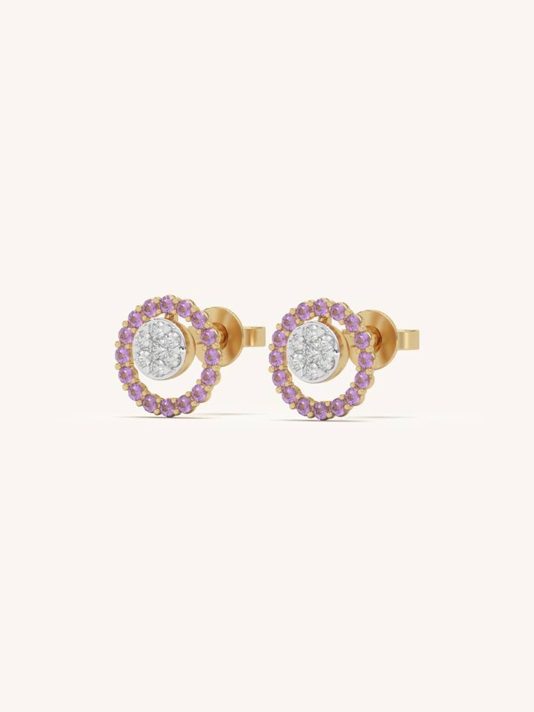 Pink Halo Stud Earbands Earrings 925 Sterling Silver 18Kt Gold Vermeil Jewellery For Women : QM139001_Y