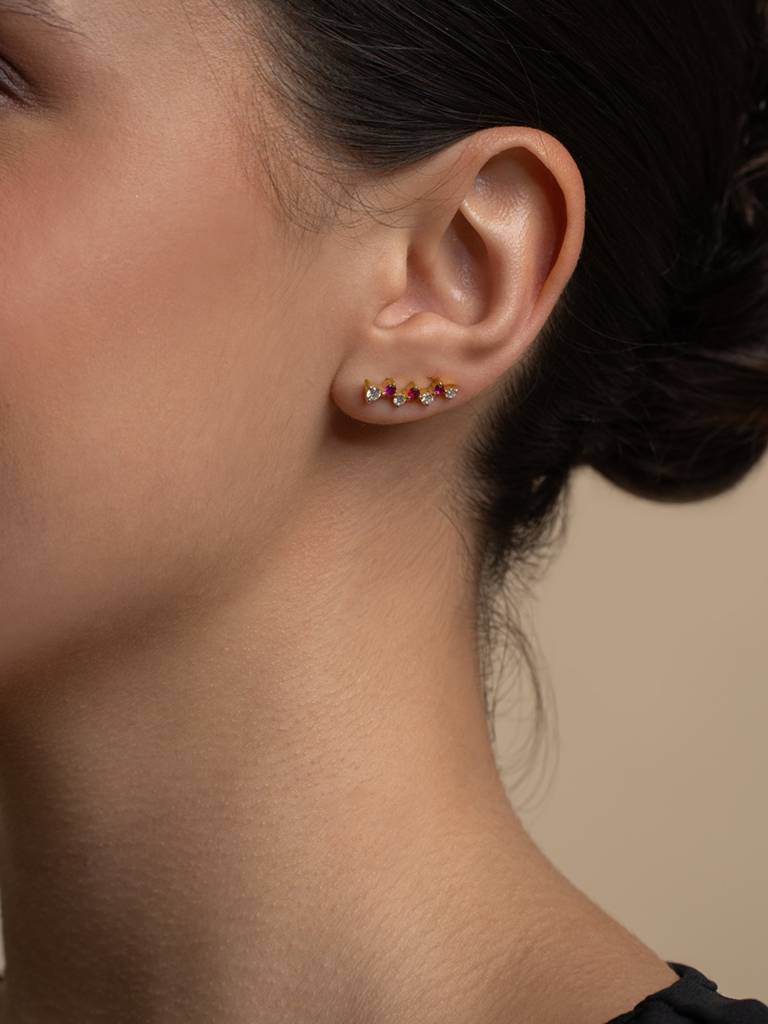 Red White Climber Earbands Earrings 925 Sterling Silver 18Kt Gold Vermeil Jewellery For Women : QM139006_Y