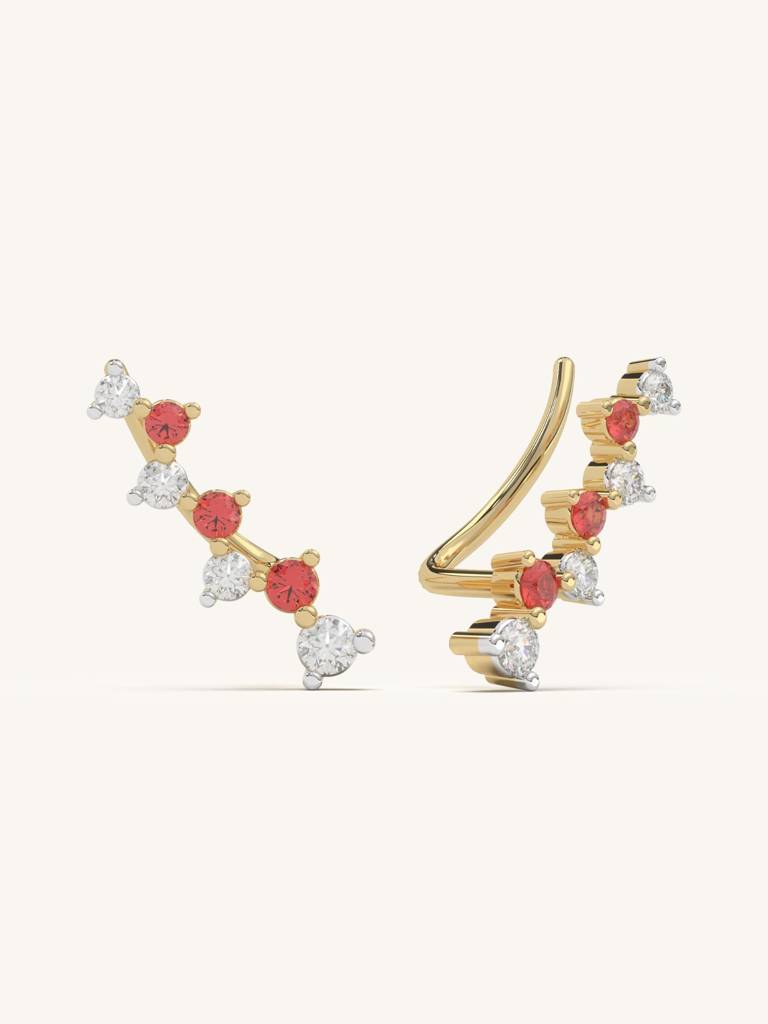Red White Climber Earbands Earrings 925 Sterling Silver 18Kt Gold Vermeil Jewellery For Women : QM139006_Y