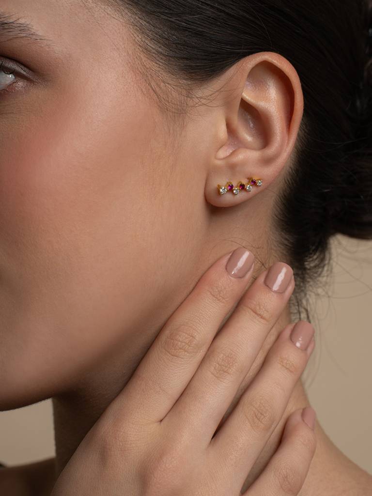 Red White Climber Earbands Earrings 925 Sterling Silver 18Kt Gold Vermeil Jewellery For Women : QM139006_Y