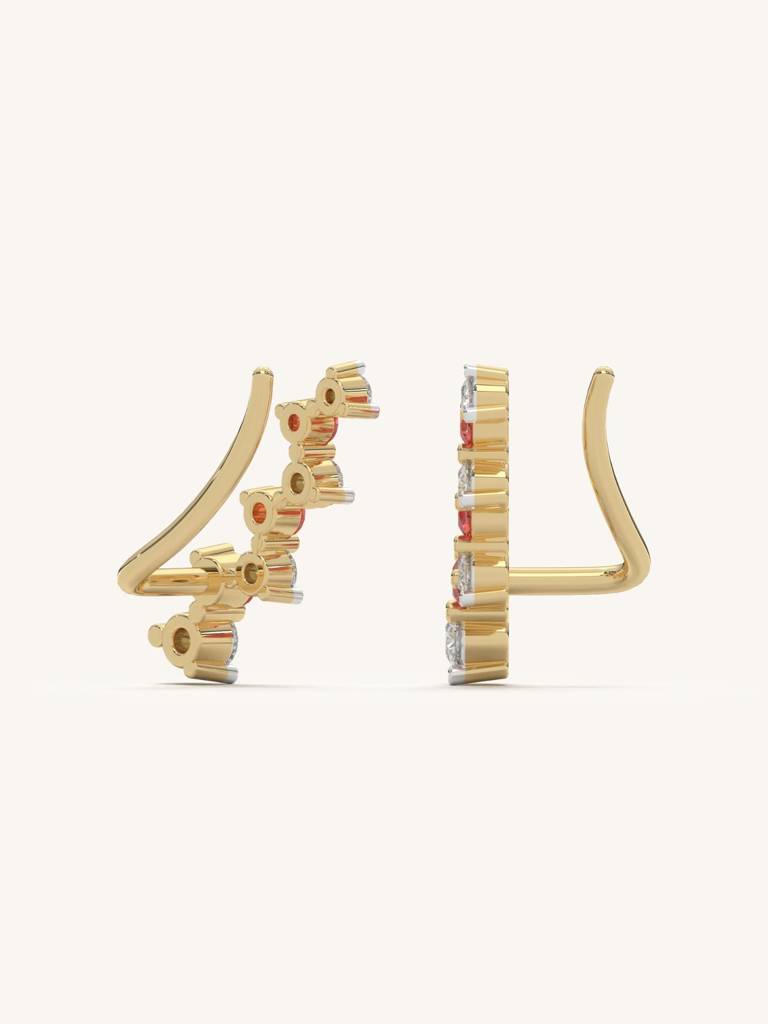 Red White Climber Earbands Earrings 925 Sterling Silver 18Kt Gold Vermeil Jewellery For Women : QM139006_Y