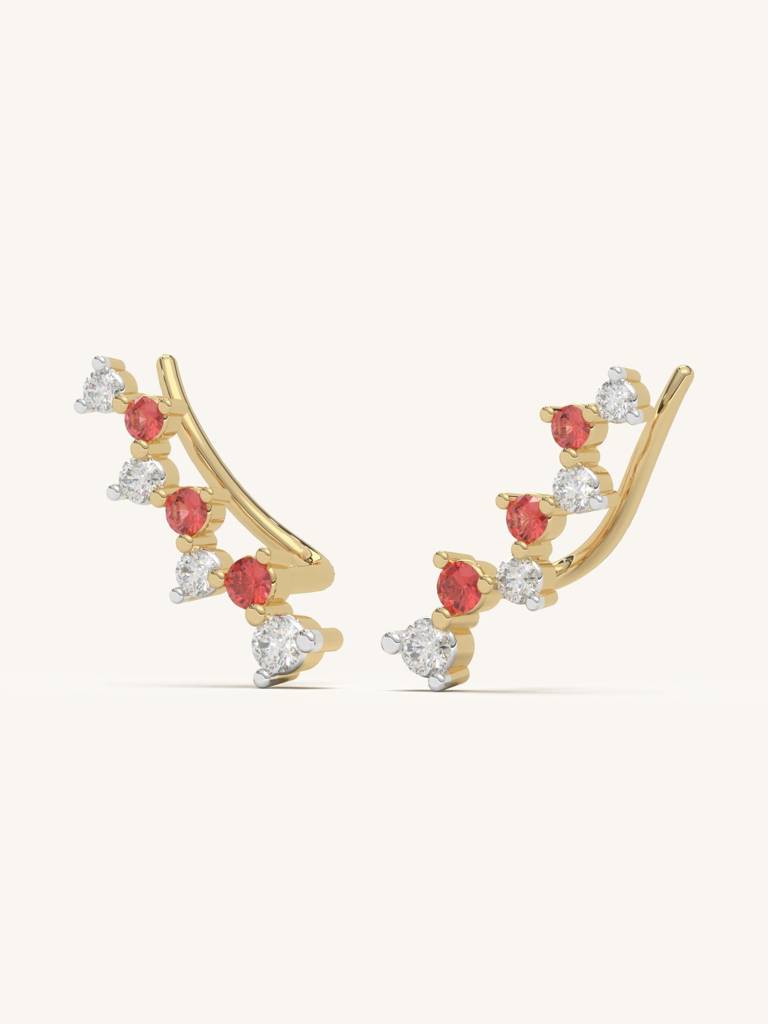 Red White Climber Earbands Earrings 925 Sterling Silver 18Kt Gold Vermeil Jewellery For Women : QM139006_Y