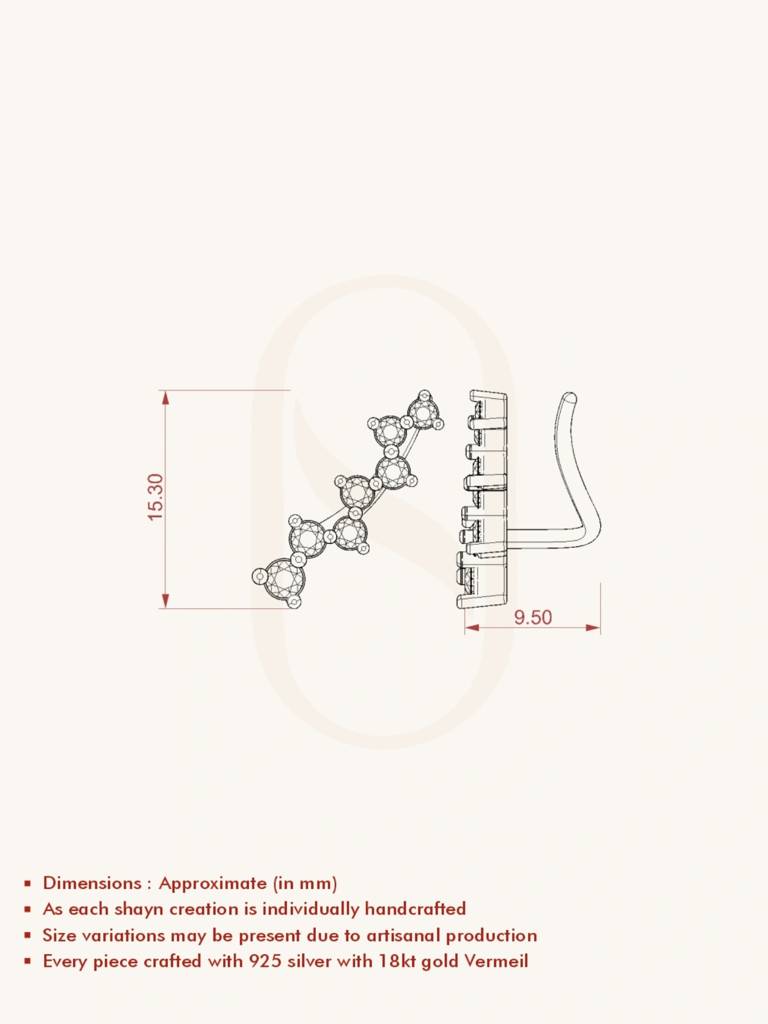 Red White Climber Earbands Earrings 925 Sterling Silver 18Kt Gold Vermeil Jewellery For Women : QM139006_Y