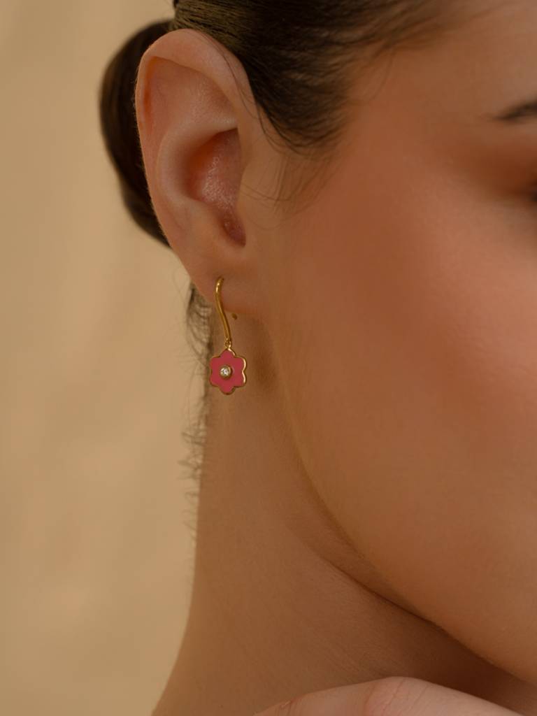 Pink Bloom Earbands Earrings 925 Sterling Silver 18Kt Gold Vermeil Jewellery For Women : QM143001_Y