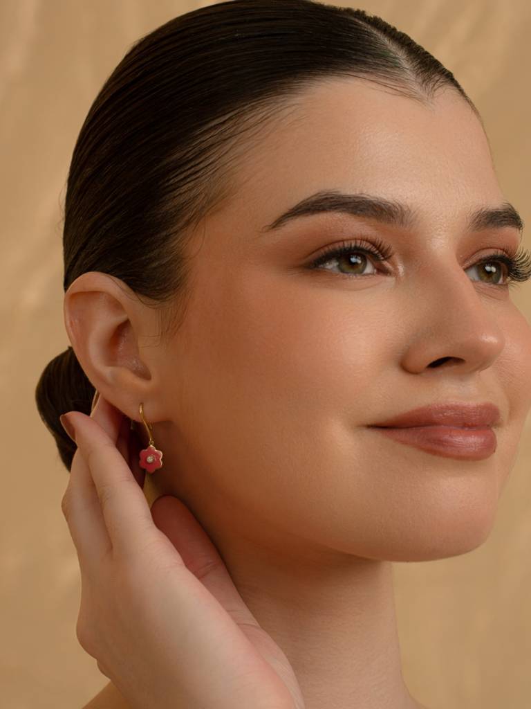 Pink Bloom Earbands Earrings 925 Sterling Silver 18Kt Gold Vermeil Jewellery For Women : QM143001_Y