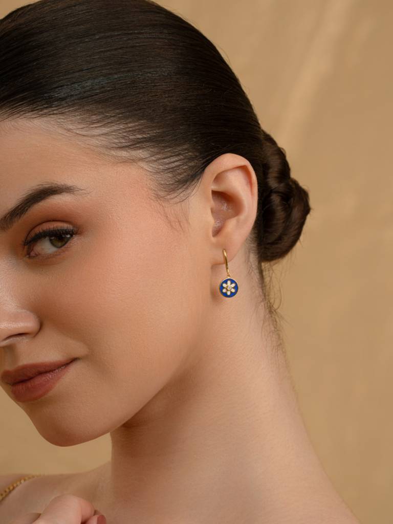 Blue Daisy Earbands Earrings 925 Sterling Silver 18Kt Gold Vermeil Jewellery For Women : QM143008_Y
