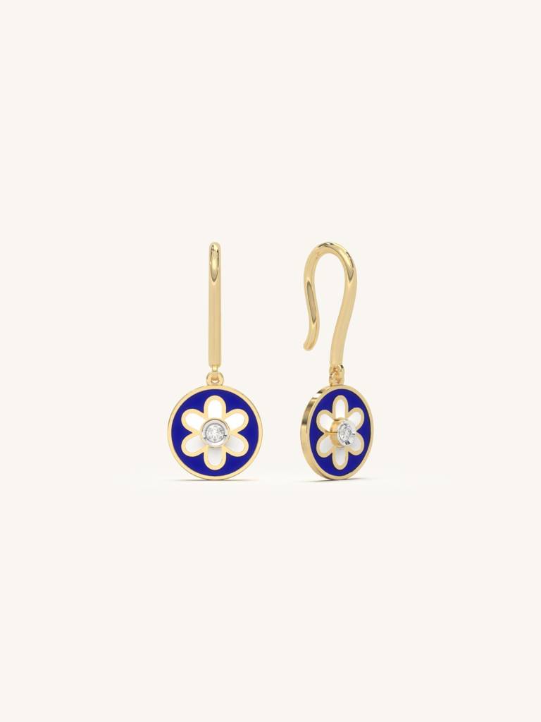 Blue Daisy Earbands Earrings 925 Sterling Silver 18Kt Gold Vermeil Jewellery For Women : QM143008_Y