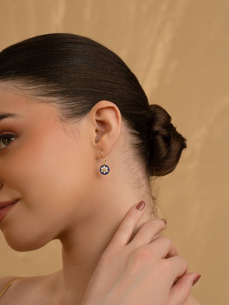 Blue Daisy Earbands Earrings 925 Sterling Silver 18Kt Gold Vermeil Jewellery For Women : QM143008_Y