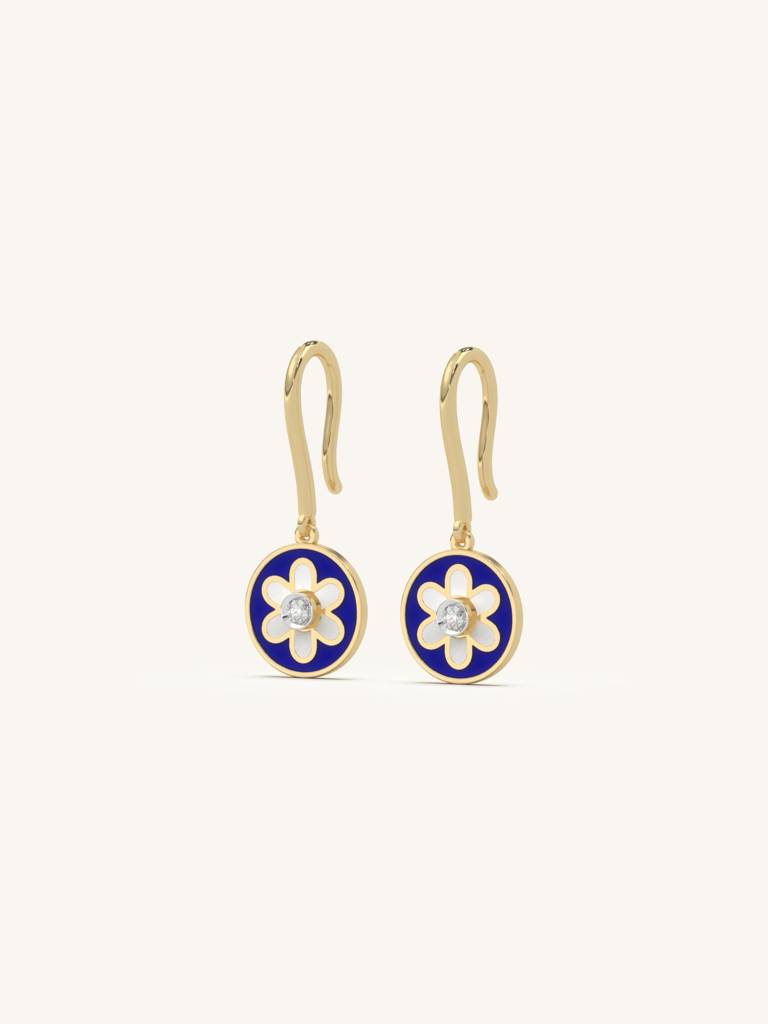 Blue Daisy Earbands Earrings 925 Sterling Silver 18Kt Gold Vermeil Jewellery For Women : QM143008_Y