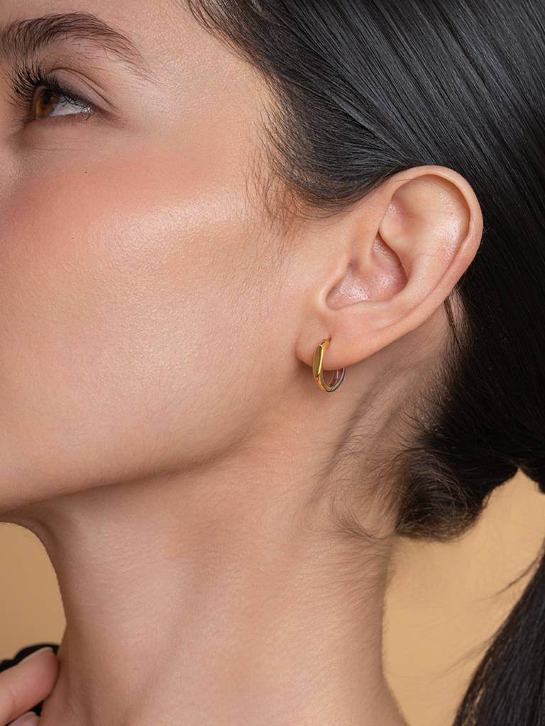 Sleek Dome Huggies Earrings 925 Sterling Silver 18Kt Gold Vermeil Jewellery For Women : QM146003_Y