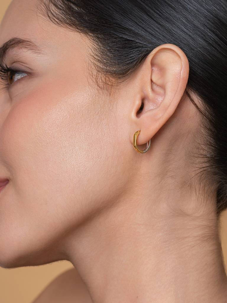 Sleek Dome Huggies Earrings 925 Sterling Silver 18Kt Gold Vermeil Jewellery For Women : QM146003_Y