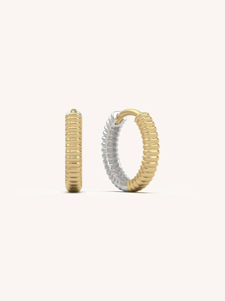 Grooved Curve Huggies Earrings 925 Sterling Silver 18Kt Gold Vermeil Jewellery For Women : QM146007_Y