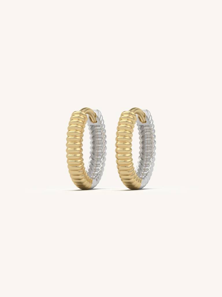 Grooved Curve Huggies Earrings 925 Sterling Silver 18Kt Gold Vermeil Jewellery For Women : QM146007_Y