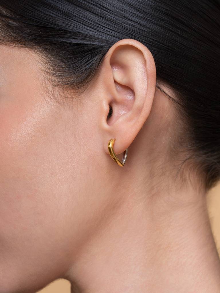 Teardrop Hoop Huggies Earrings 925 Sterling Silver 18Kt Gold Vermeil Jewellery For Women : QM146010_Y