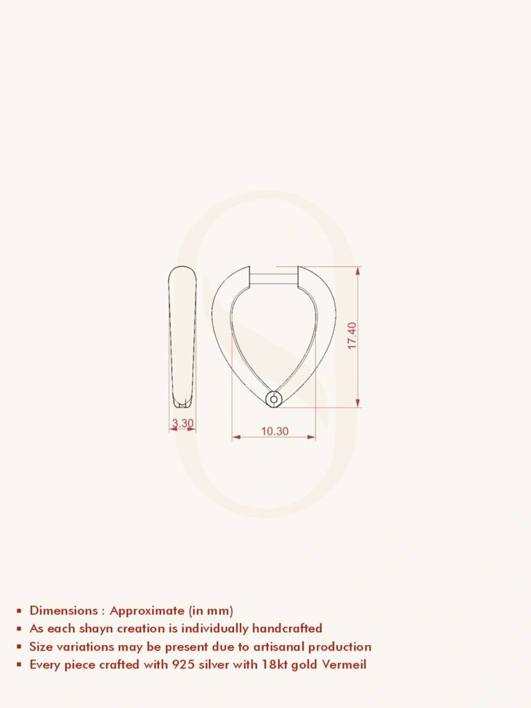 Teardrop Hoop Huggies Earrings 925 Sterling Silver 18Kt Gold Vermeil Jewellery For Women : QM146010_Y