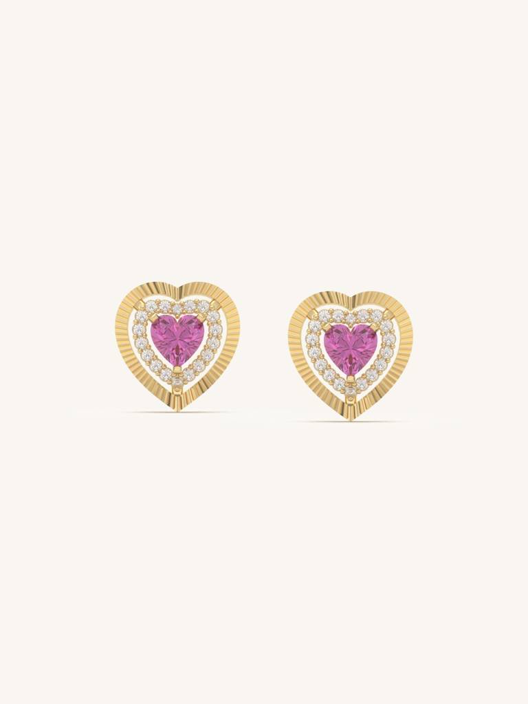 Radiant Heart Diamond Studs Earrings 925 Sterling Silver 18Kt Gold Vermeil Jewellery For Women : QM170001_Y