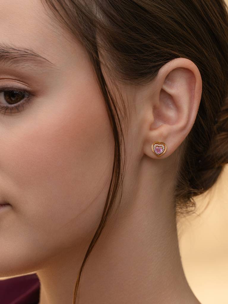 Radiant Heart Diamond Studs Earrings 925 Sterling Silver 18Kt Gold Vermeil Jewellery For Women : QM170001_Y