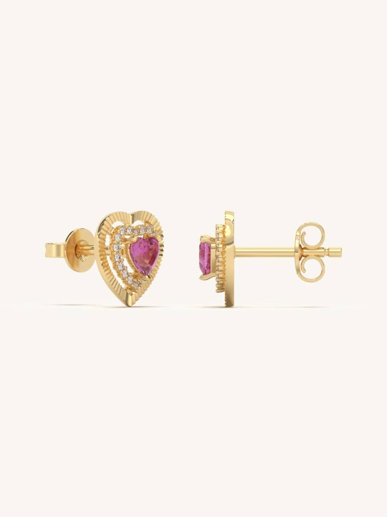 Radiant Heart Diamond Studs Earrings 925 Sterling Silver 18Kt Gold Vermeil Jewellery For Women : QM170001_Y