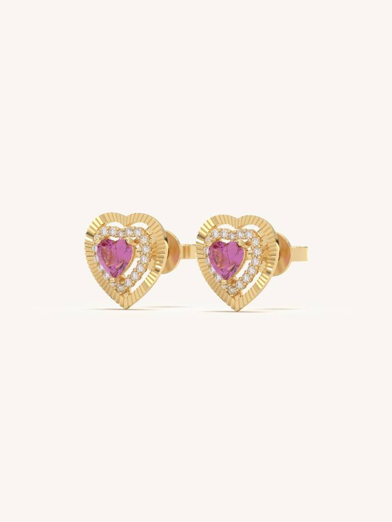 Radiant Heart Diamond Studs Earrings 925 Sterling Silver 18Kt Gold Vermeil Jewellery For Women : QM170001_Y