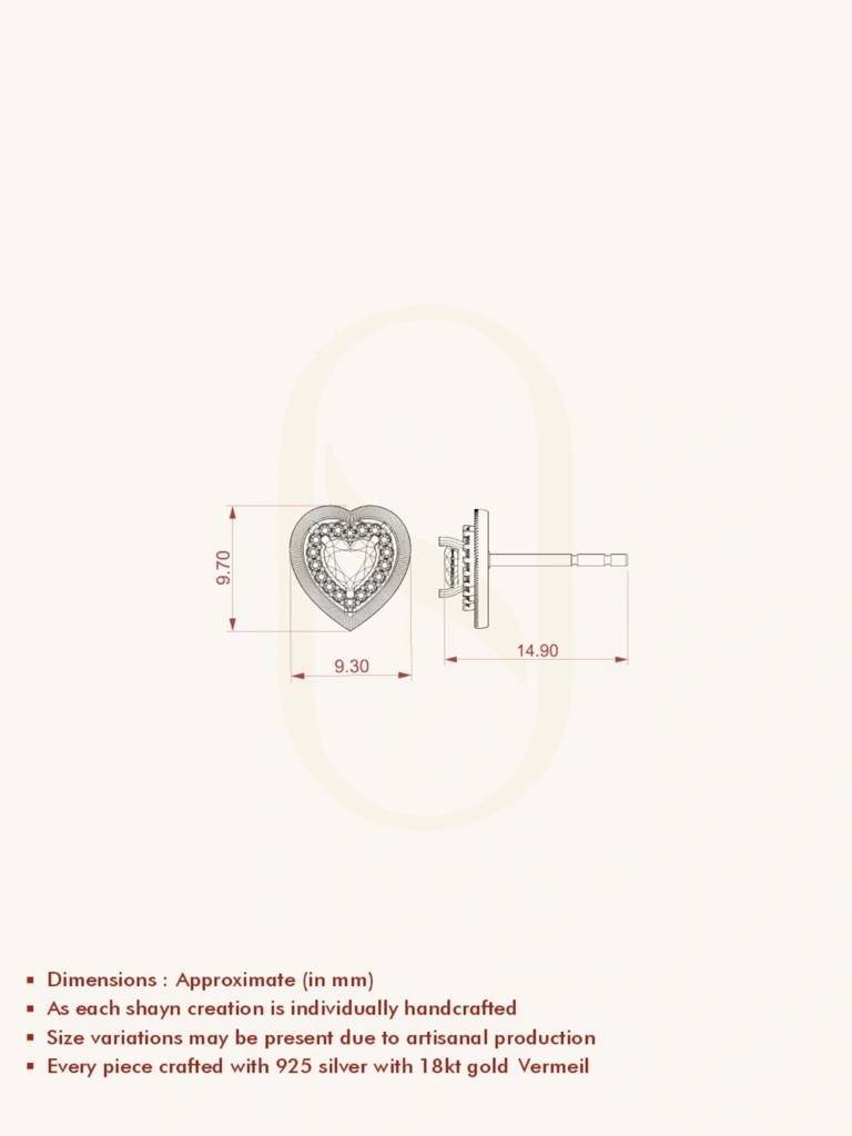 Radiant Heart Diamond Studs Earrings 925 Sterling Silver 18Kt Gold Vermeil Jewellery For Women : QM170001_Y