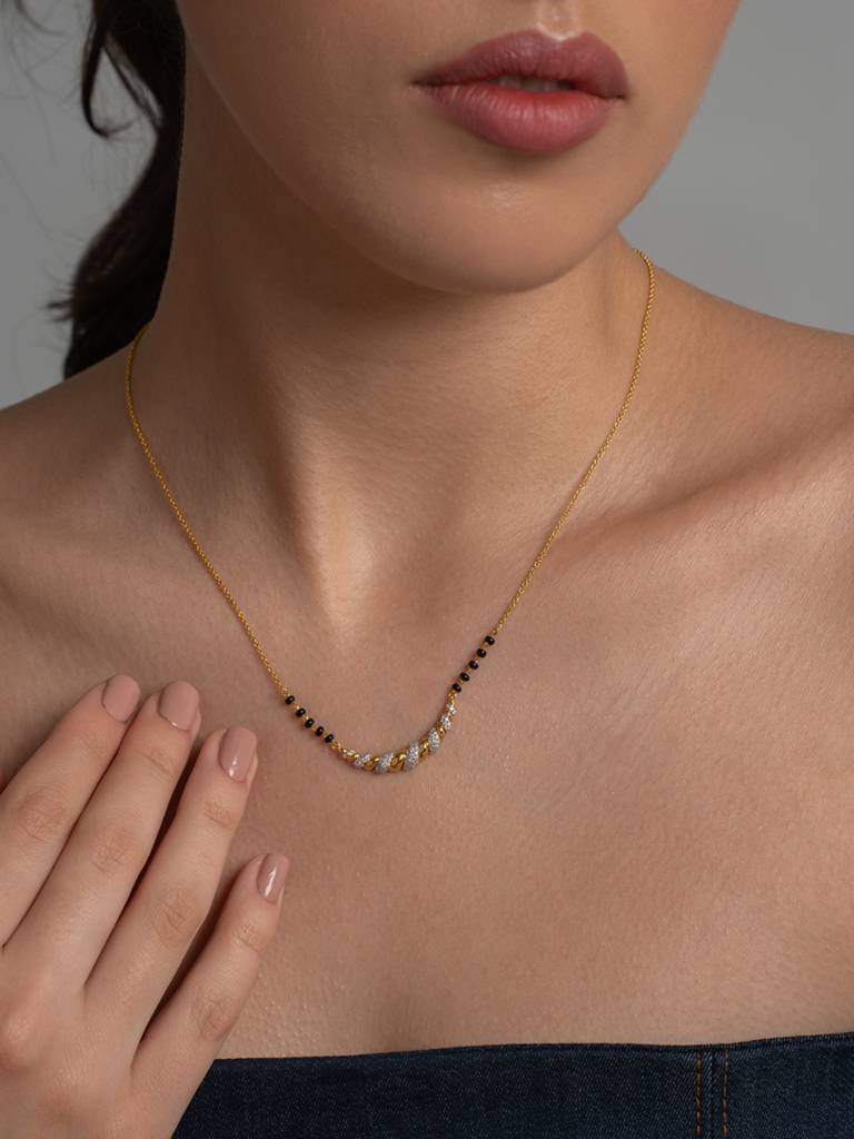 Curved Mangalsutra Design 925 Sterling Silver 18Kt Gold Vermeil Jewellery For Women : QS132001_Y