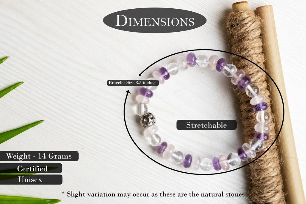 Amethyst, Rose Quartz And Clear Quartz Healing Gemstone Bracelet : AMETHYST-ROSEQ-CLEARQ-BRACELET