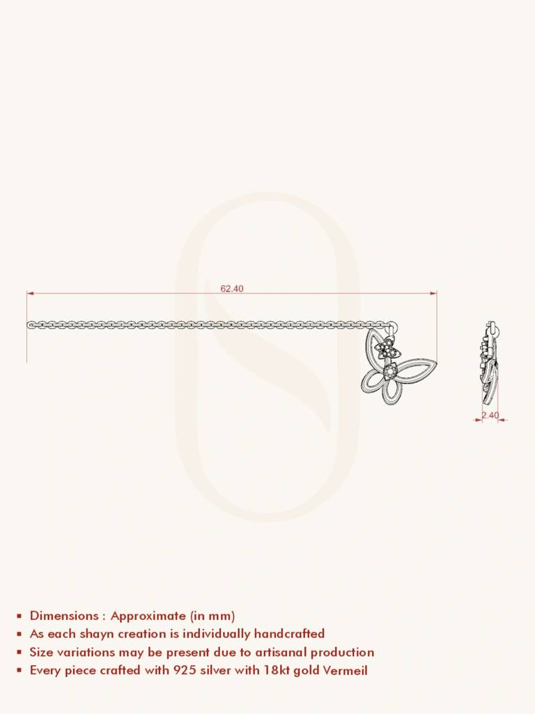 Butterfly Watch Charm 925 Sterling Silver 18Kt Gold Vermeil Jewellery For Women : QW135001_Y