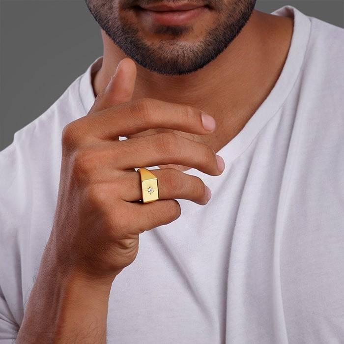 Golden Rise Star Signet Ring For Him : R02125_17