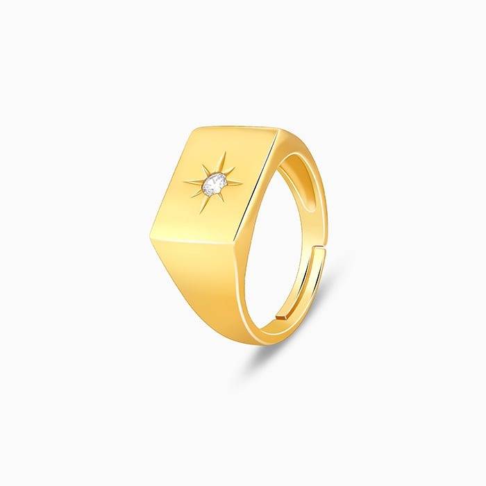 Golden Rise Star Signet Ring For Him : R02125_17